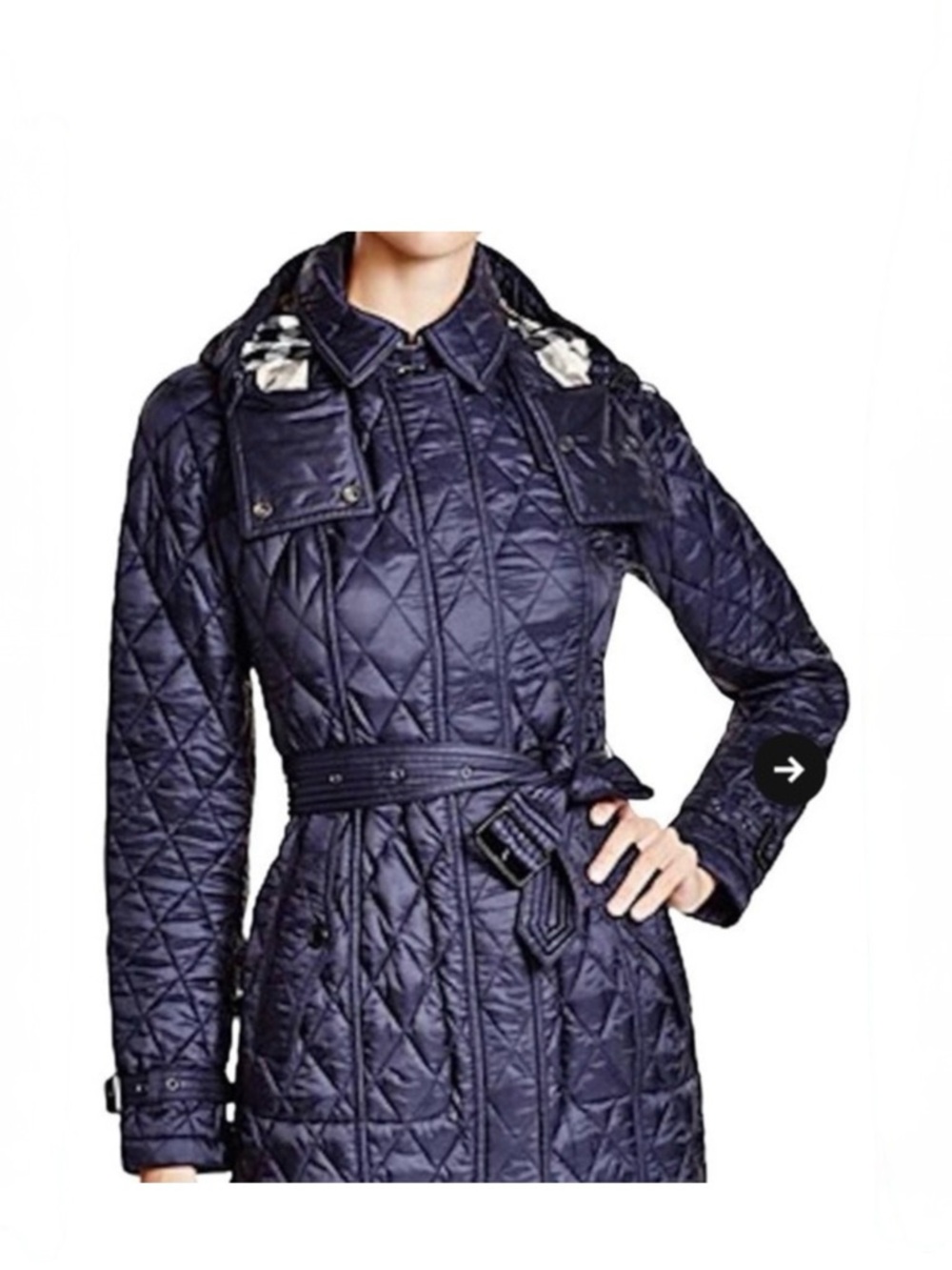 Burberry Quilted Belted Trench Coat - Navy